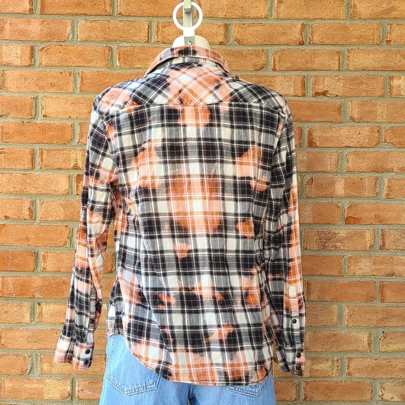 Custom tie dye Bleach plaid button up shirt - Picture 5 of 9